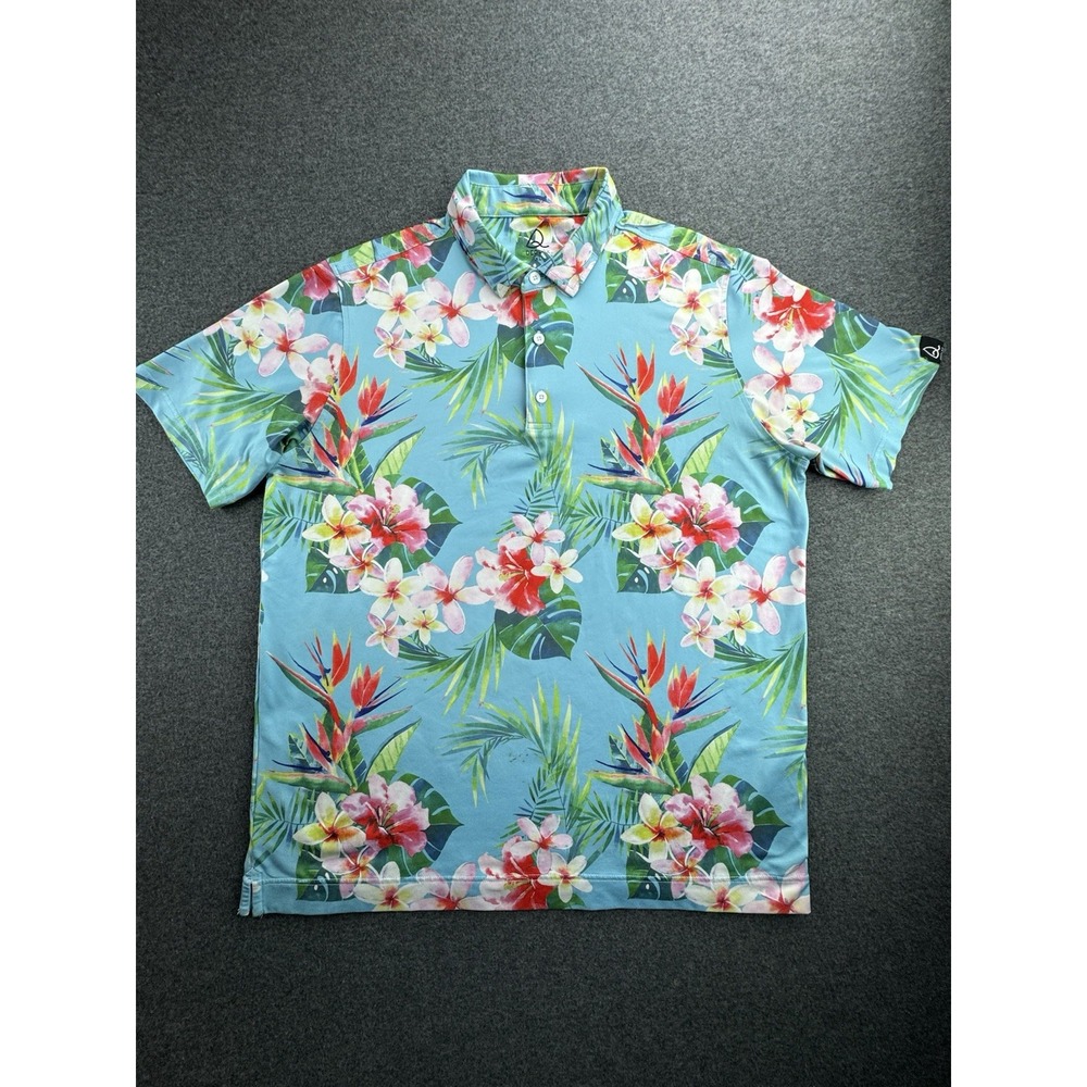 Deolax Golf Polo Shirt Mens‎ Sz XL Loud Tropical Plant Print Performance Stretch